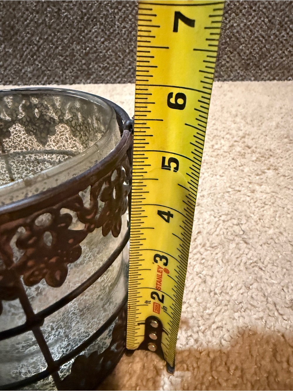Ornate Metal and Glass Candle Holder - Brown - Picture 4 of 6